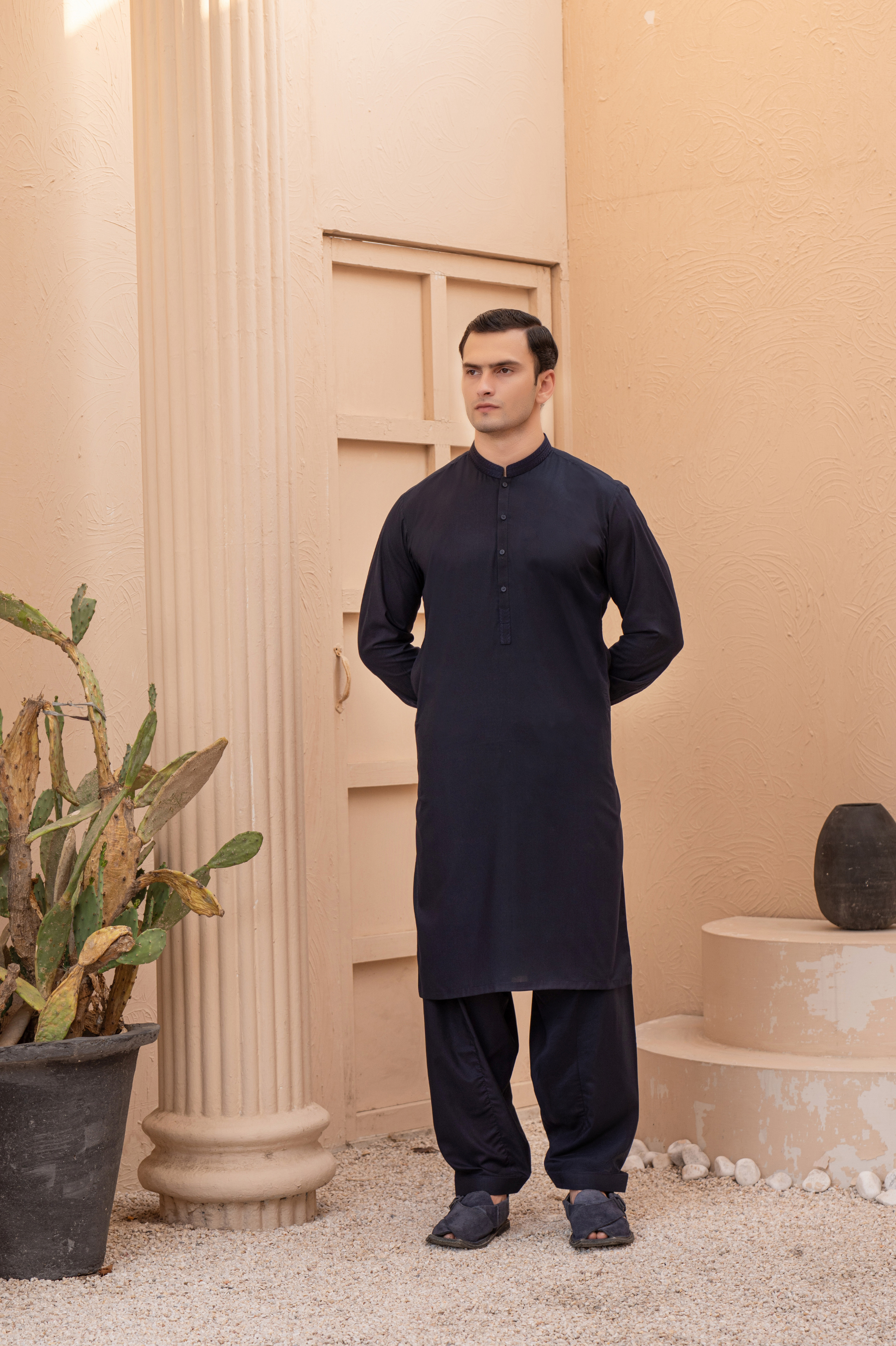 Prime Wash & Wear Embroidered Stitched Suit – Dark Blue