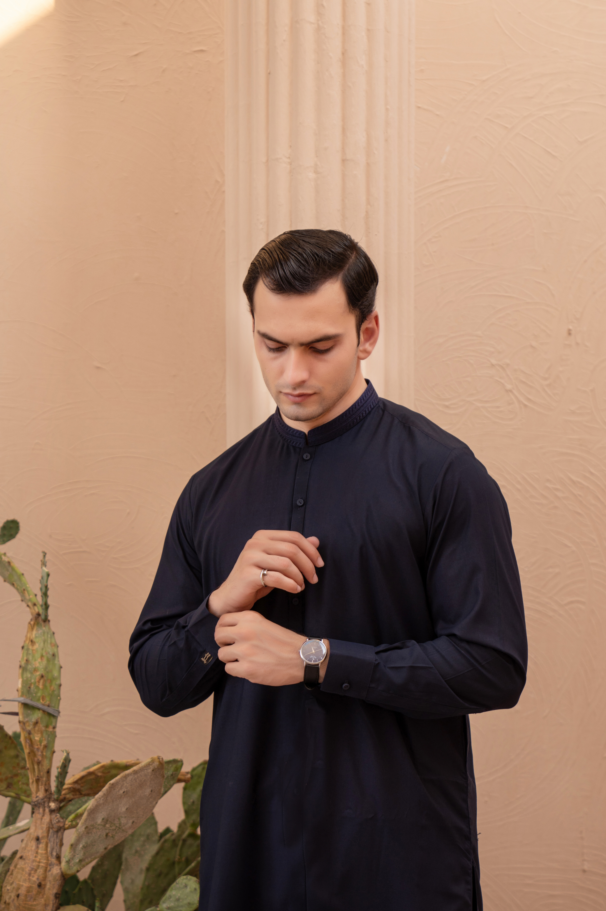 Prime Wash & Wear Embroidered Stitched Suit – Dark Blue