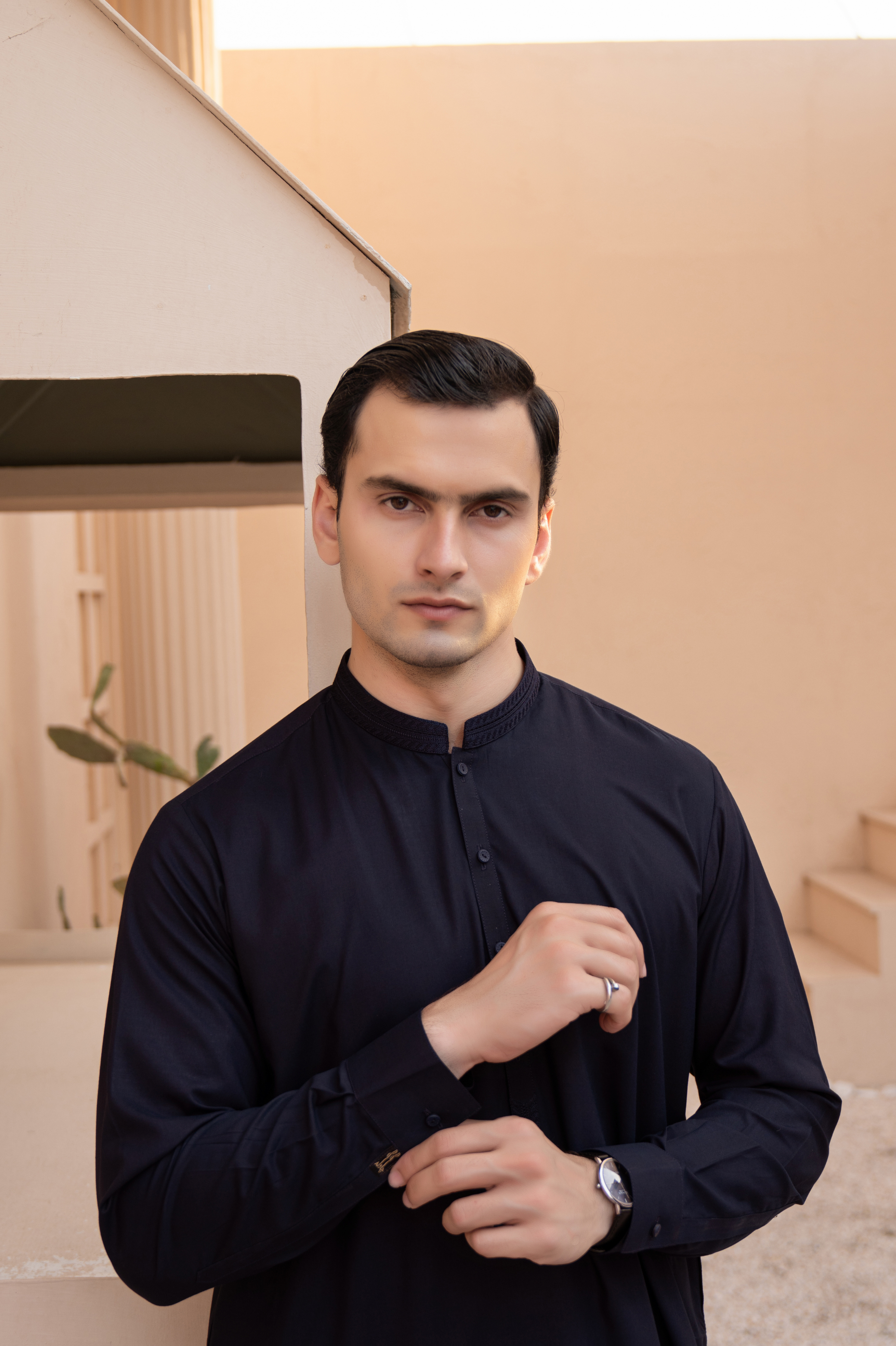 Prime Wash & Wear Embroidered Stitched Suit – Dark Blue
