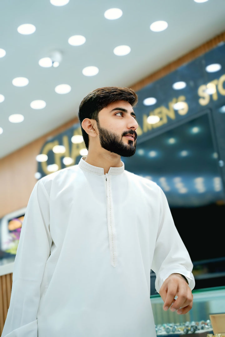 Prime White Wash & Wear Embroidery Stitched Suit