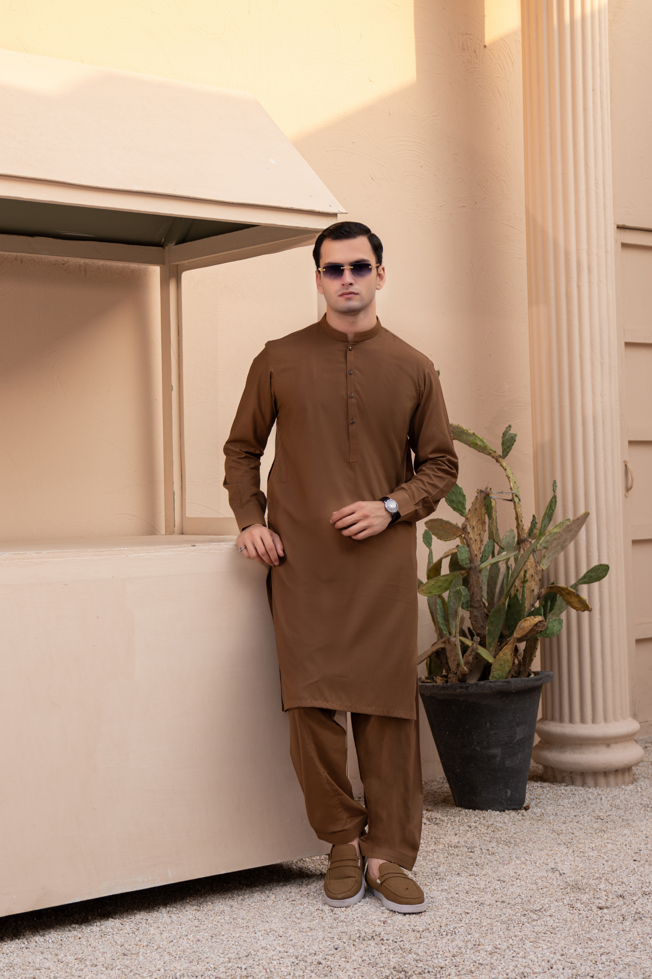 Prime Wash & Wear Embroidered Stitched Suit – Coco Brown