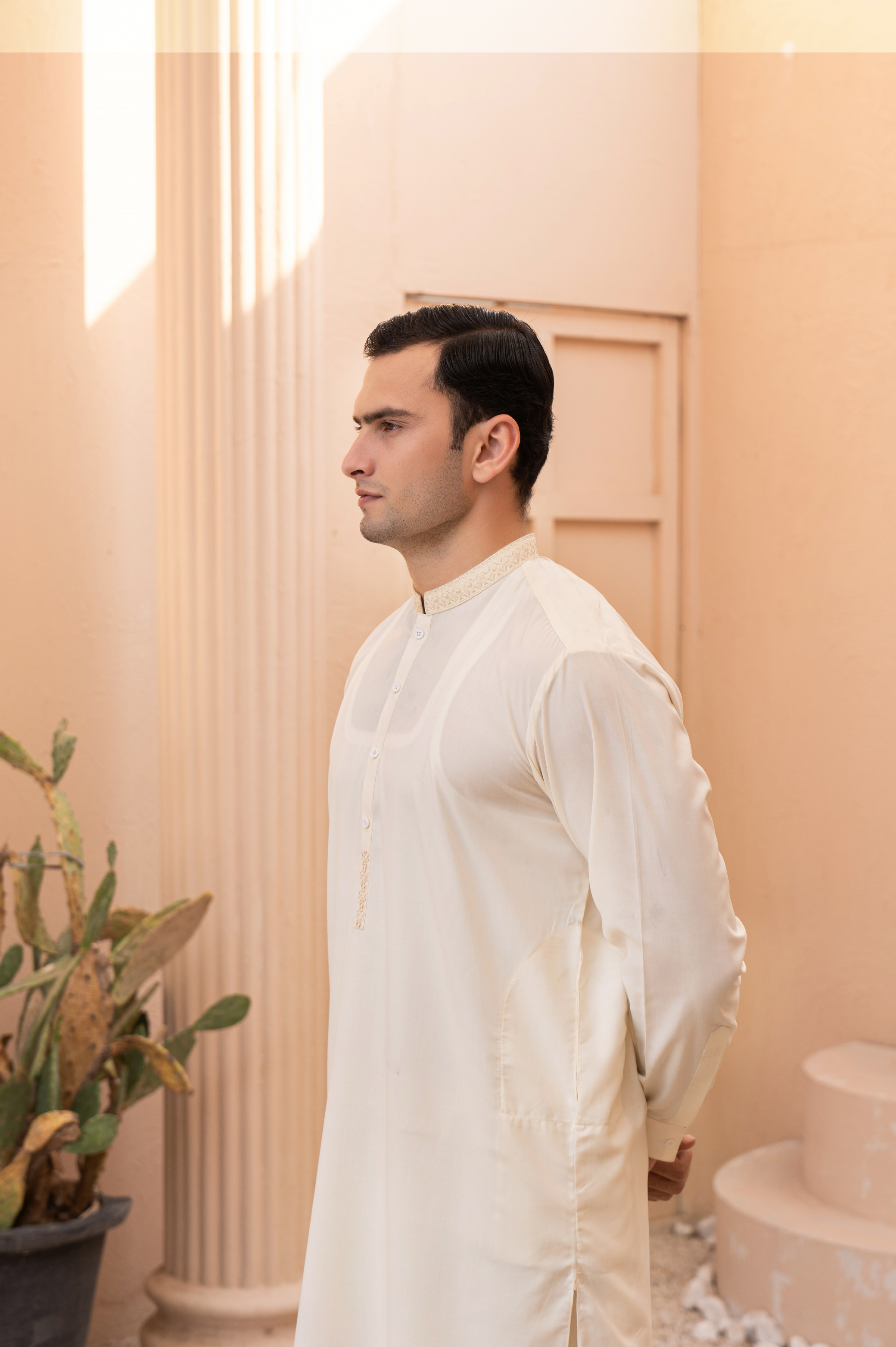Prime Wash & Wear Embroidered Stitched Suit – Cream