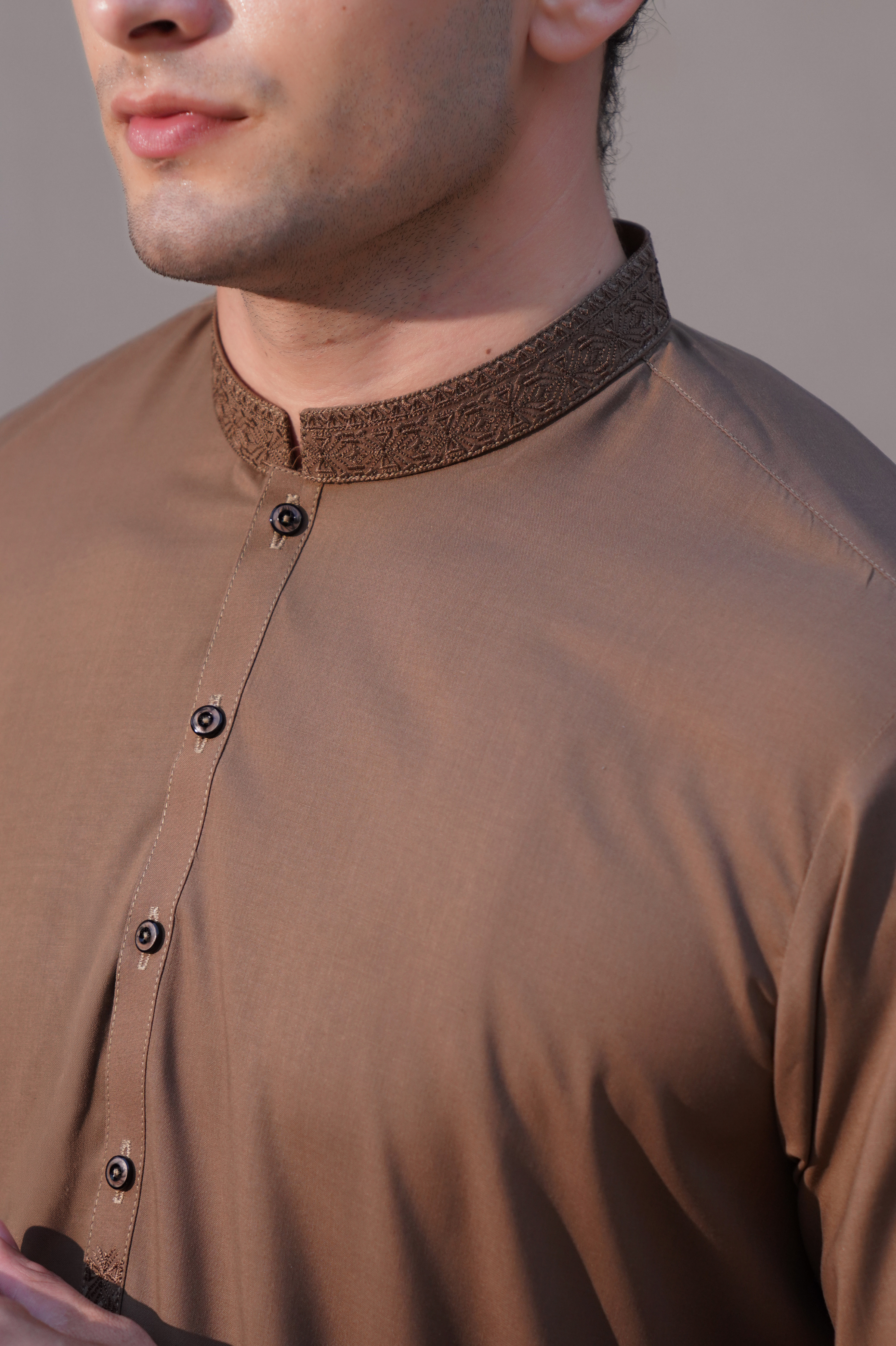 Prime Wash & Wear Embroidered Stitched Suit – Coco Brown