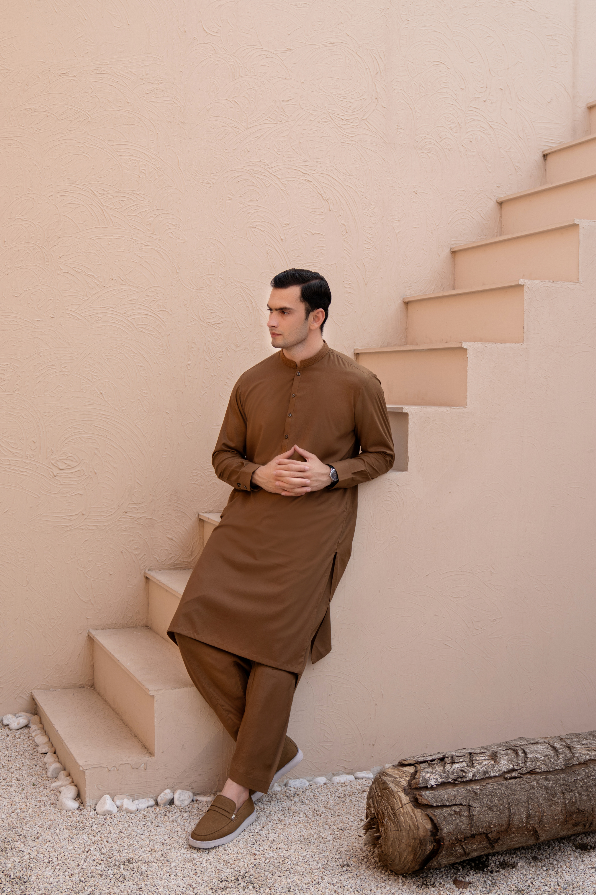 Prime Wash & Wear Embroidered Stitched Suit – Coco Brown