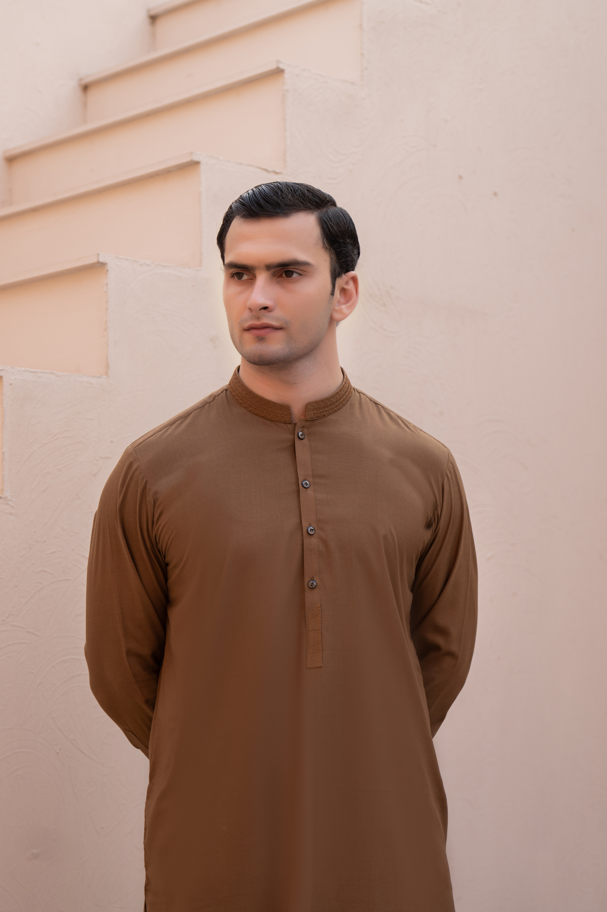 Prime Wash & Wear Embroidered Stitched Suit – Coco Brown