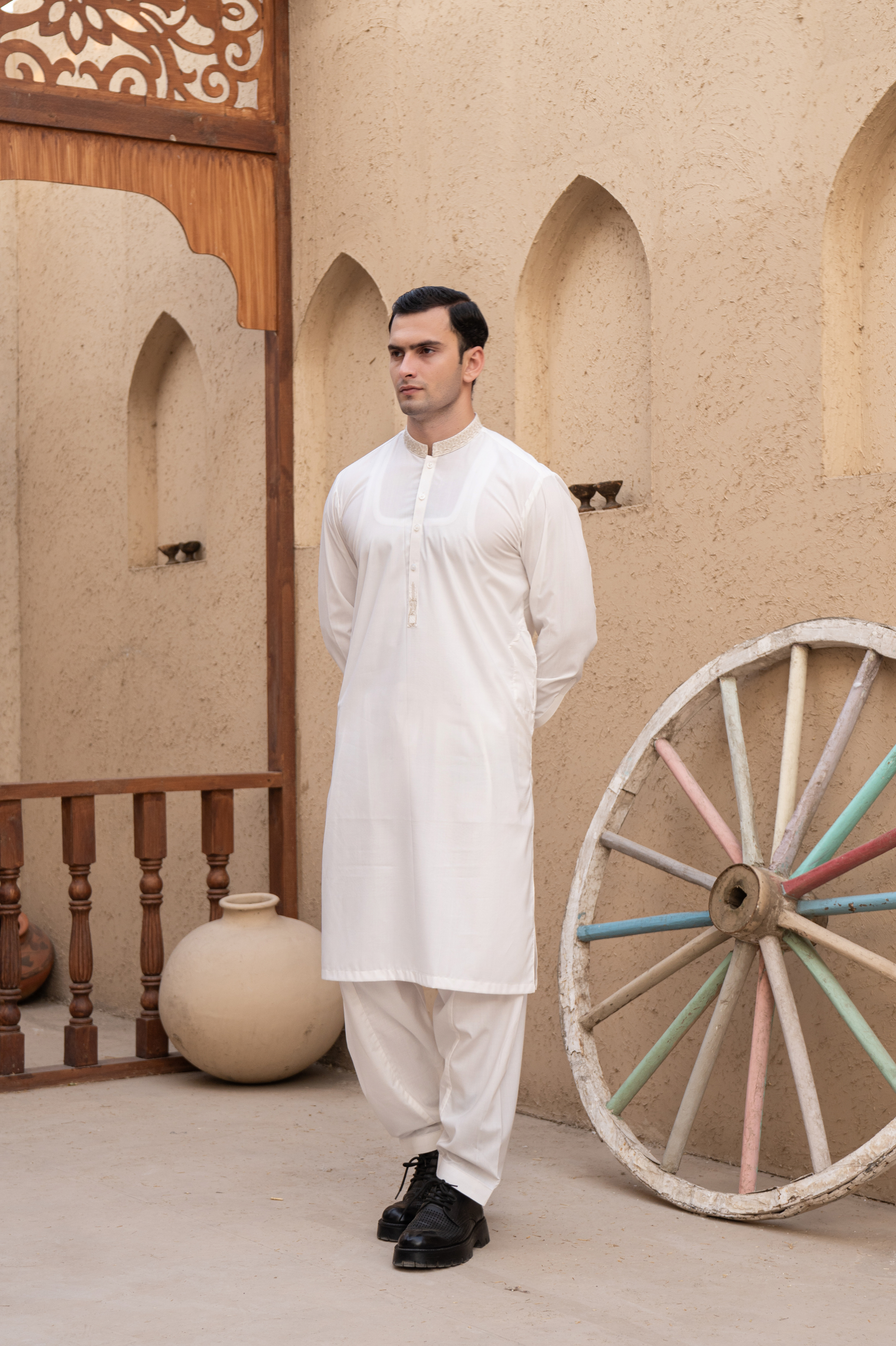 Prime Wash & Wear Embroidered Stitched Suit – Off-White