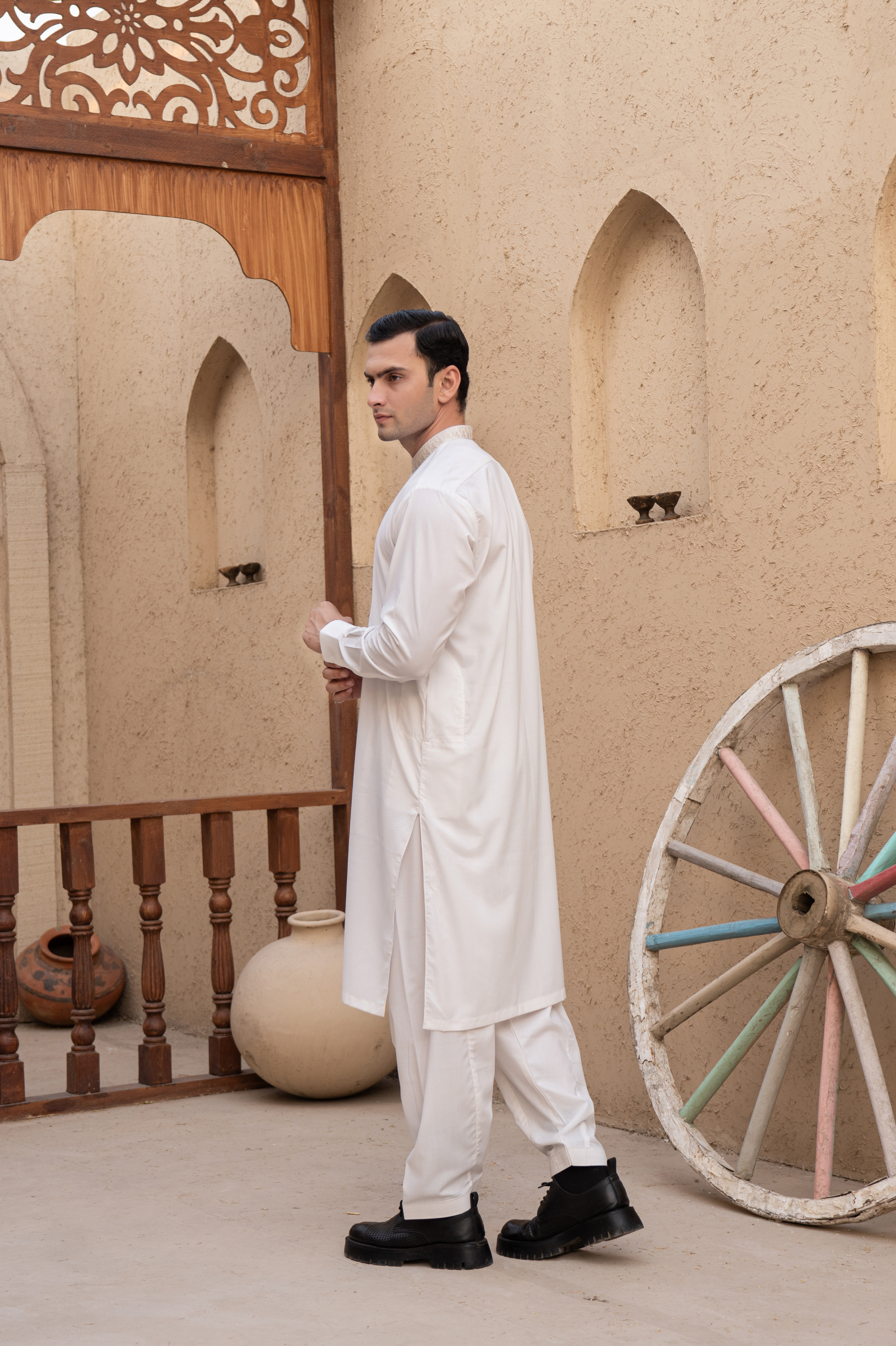 Prime Wash & Wear Embroidered Stitched Suit – Off-White