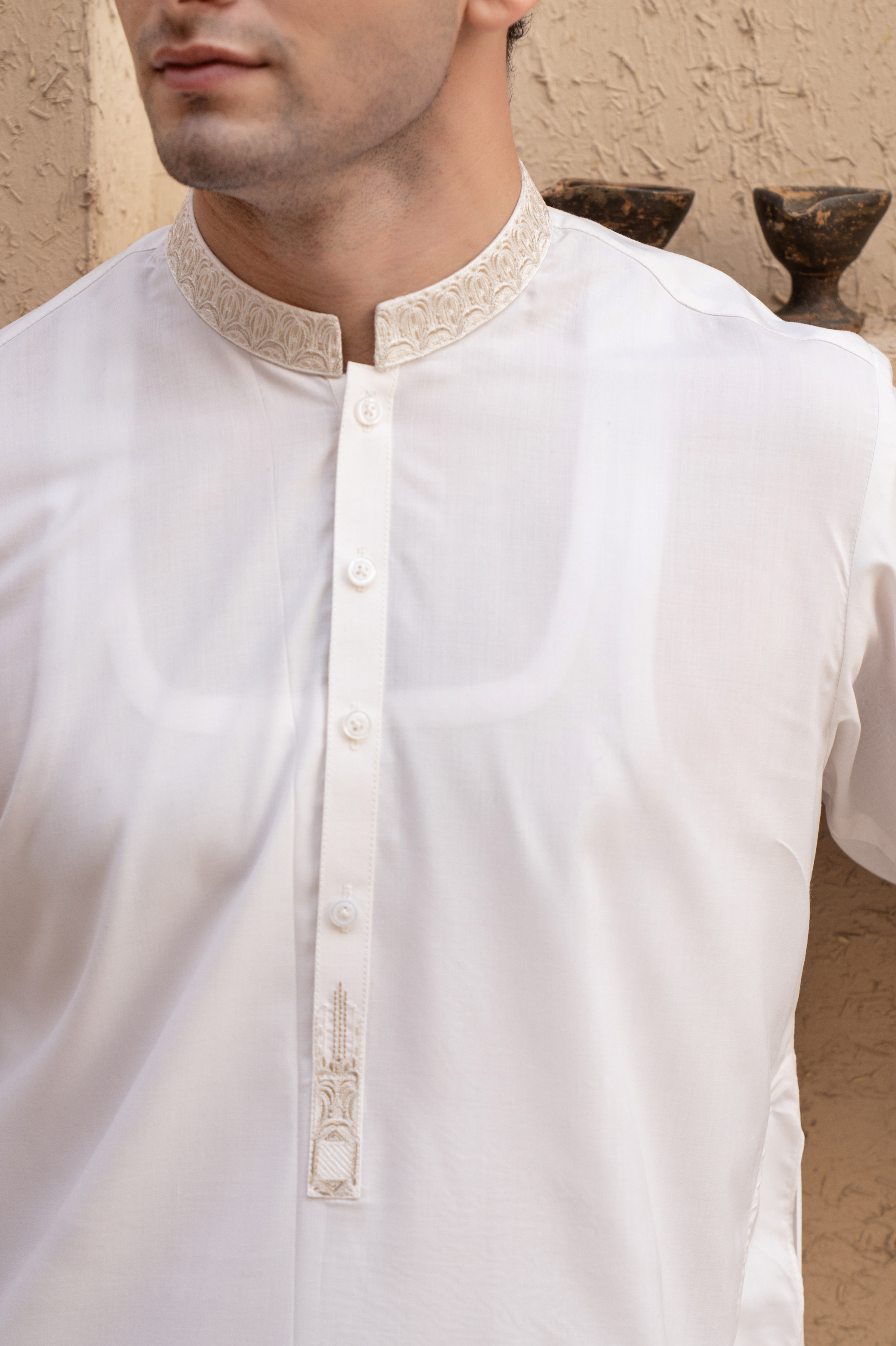 Prime Wash & Wear Embroidered Stitched Suit – Off-White