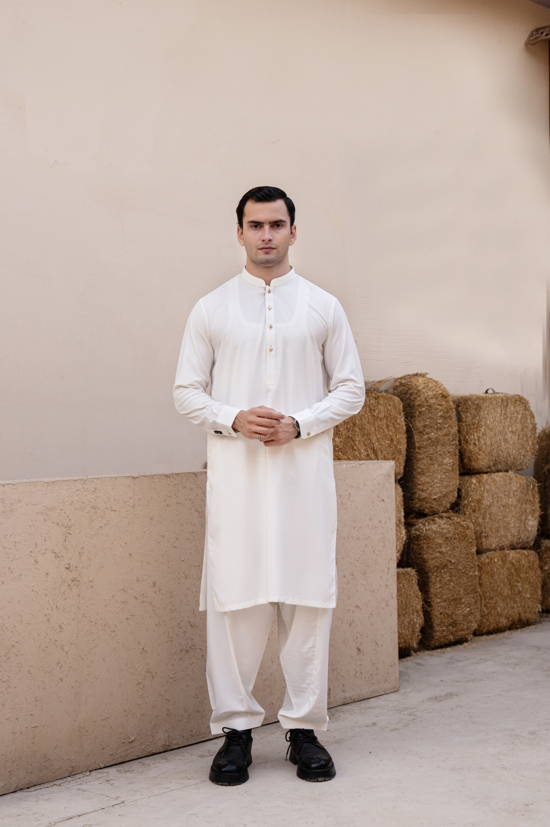 Prime Wash & Wear Plain Stitched Suit – Off-White