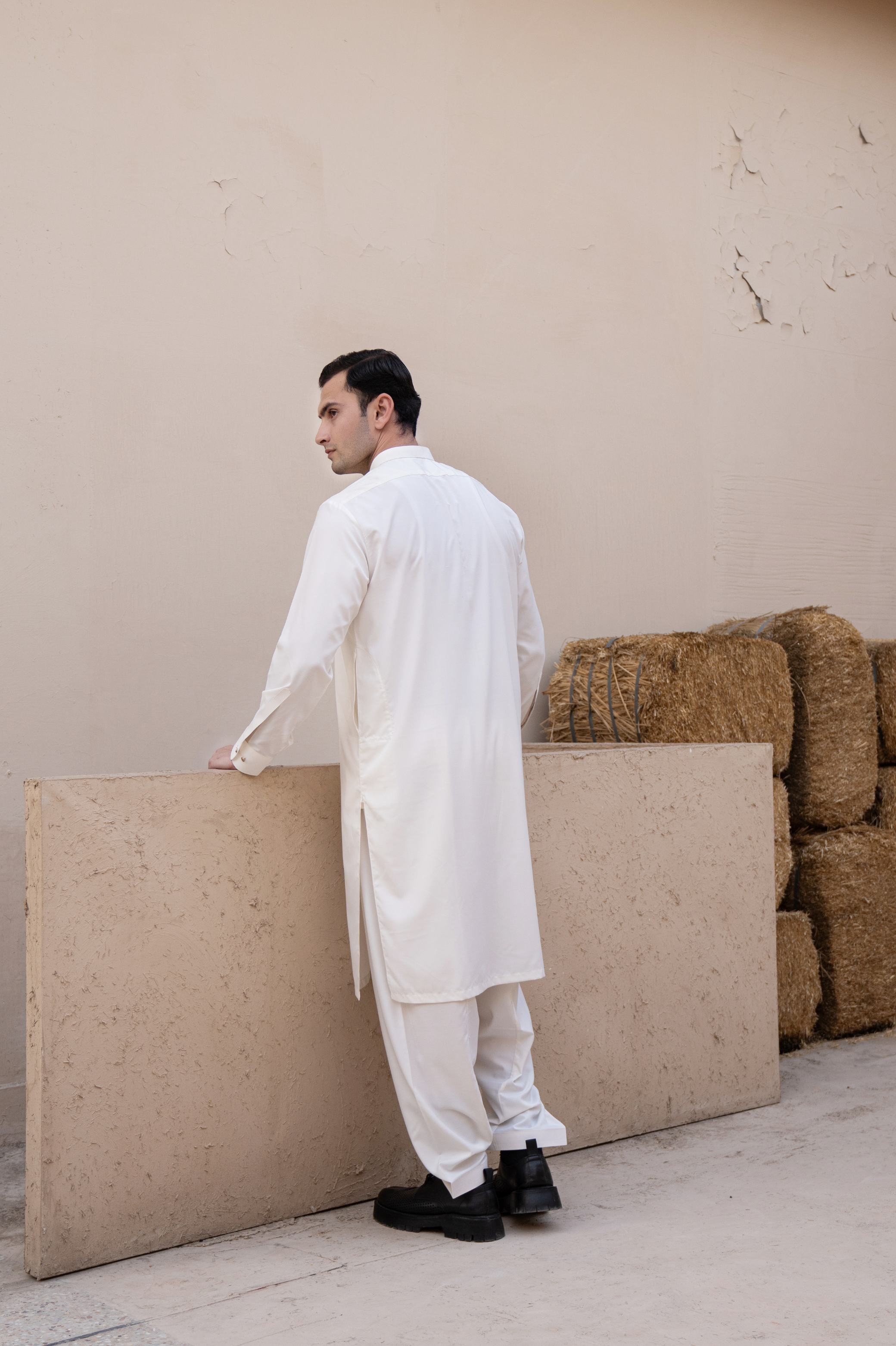 Prime Wash & Wear Plain Stitched Suit – Off-White