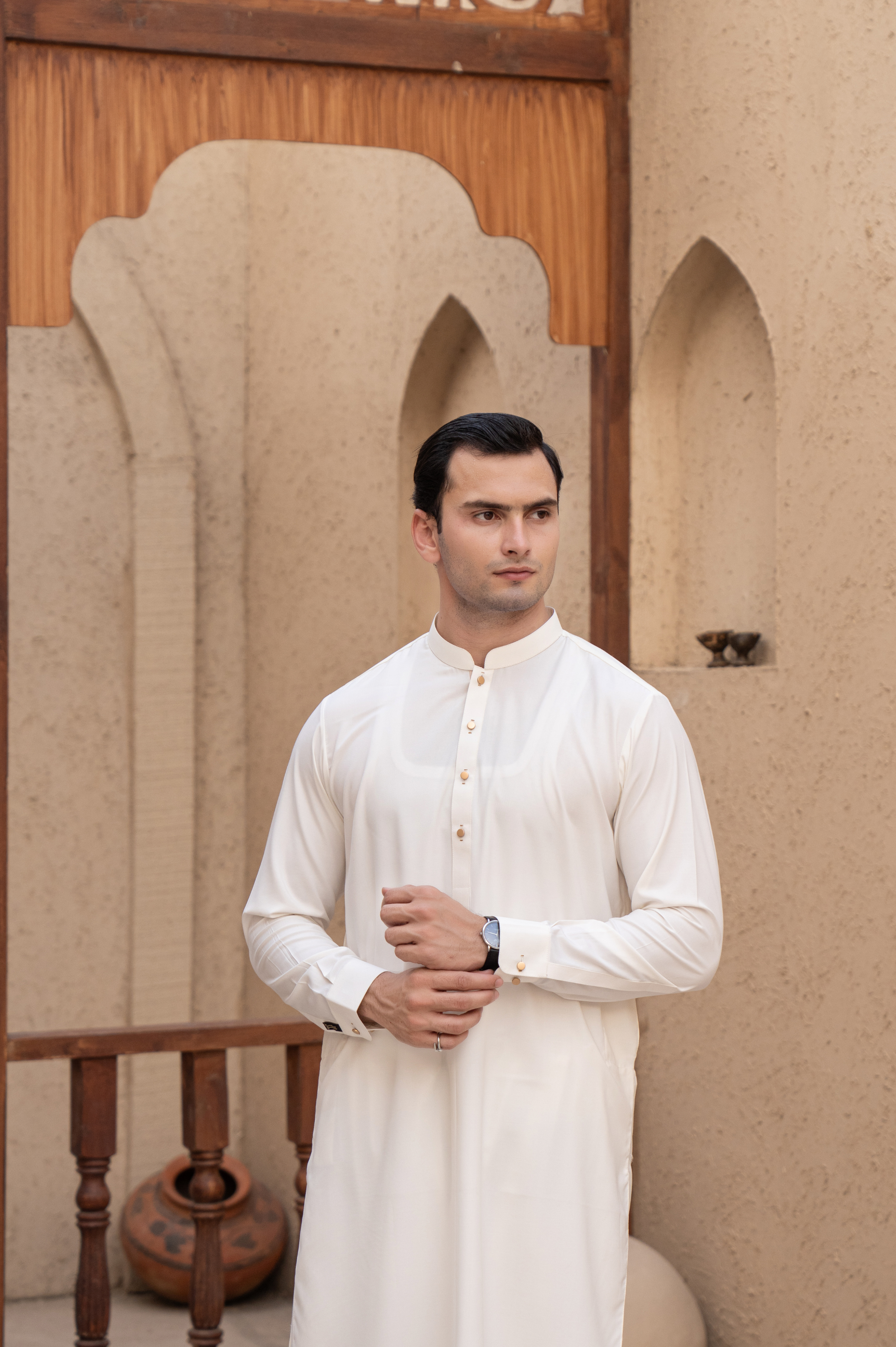 Prime Wash & Wear Plain Stitched Suit – Off-White