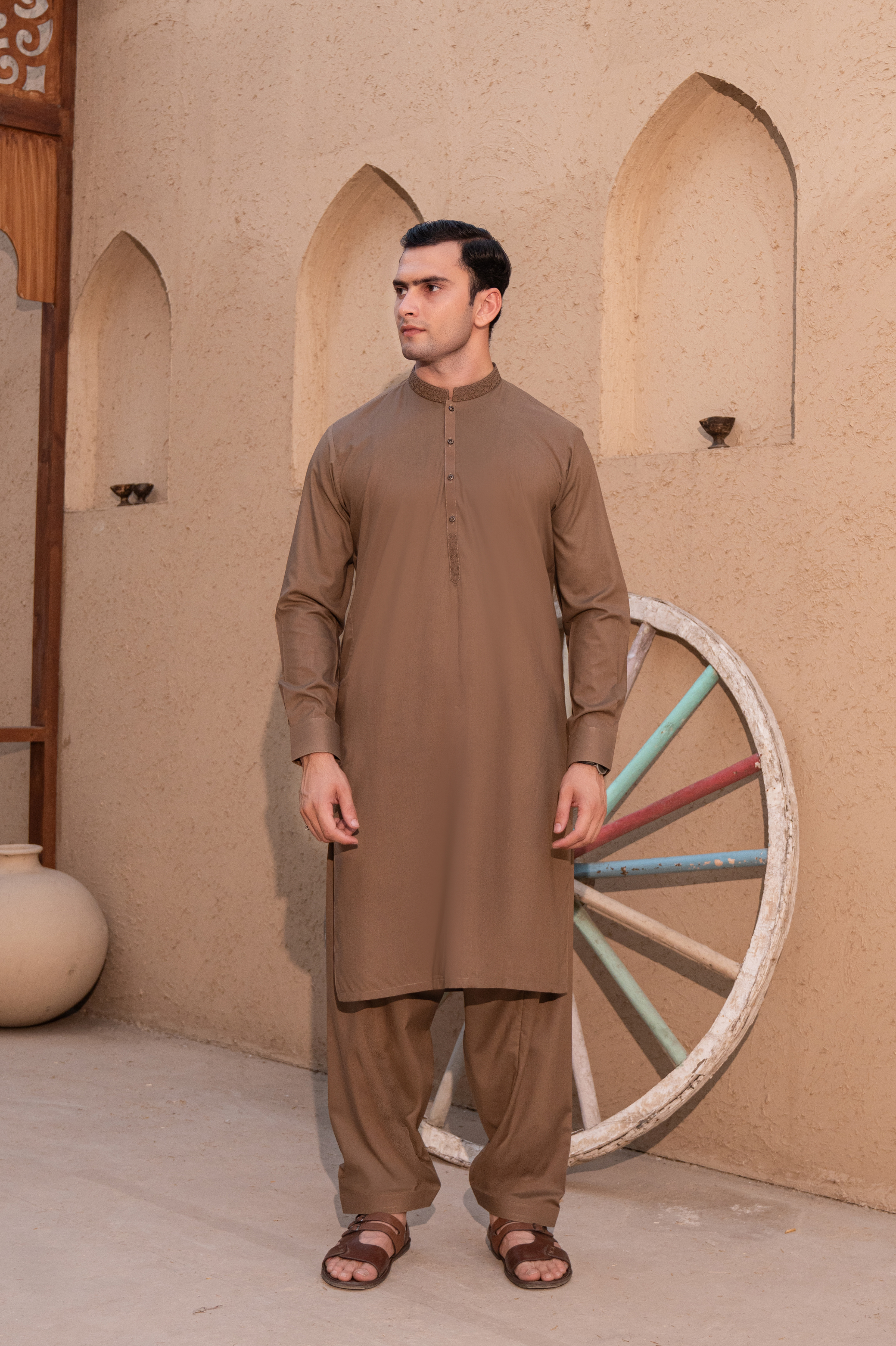 Prime Wash & Wear Embroidered Stitched Suit – Toffee Brown