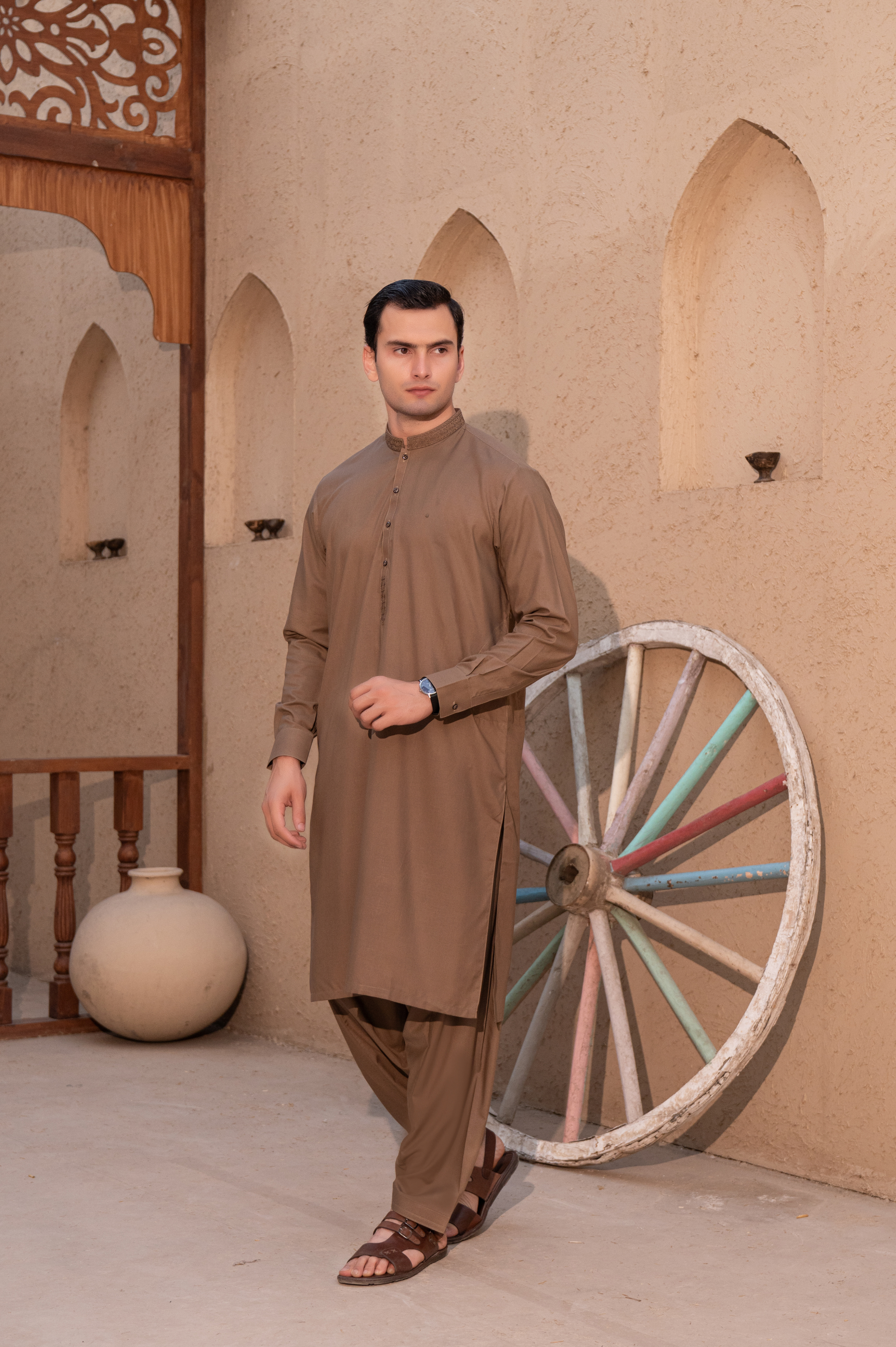 Prime Wash & Wear Embroidered Stitched Suit – Toffee Brown