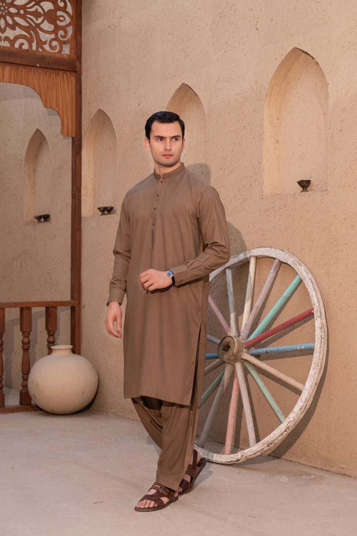 Prime Wash & Wear Embroidered Stitched Suit – Toffee Brown