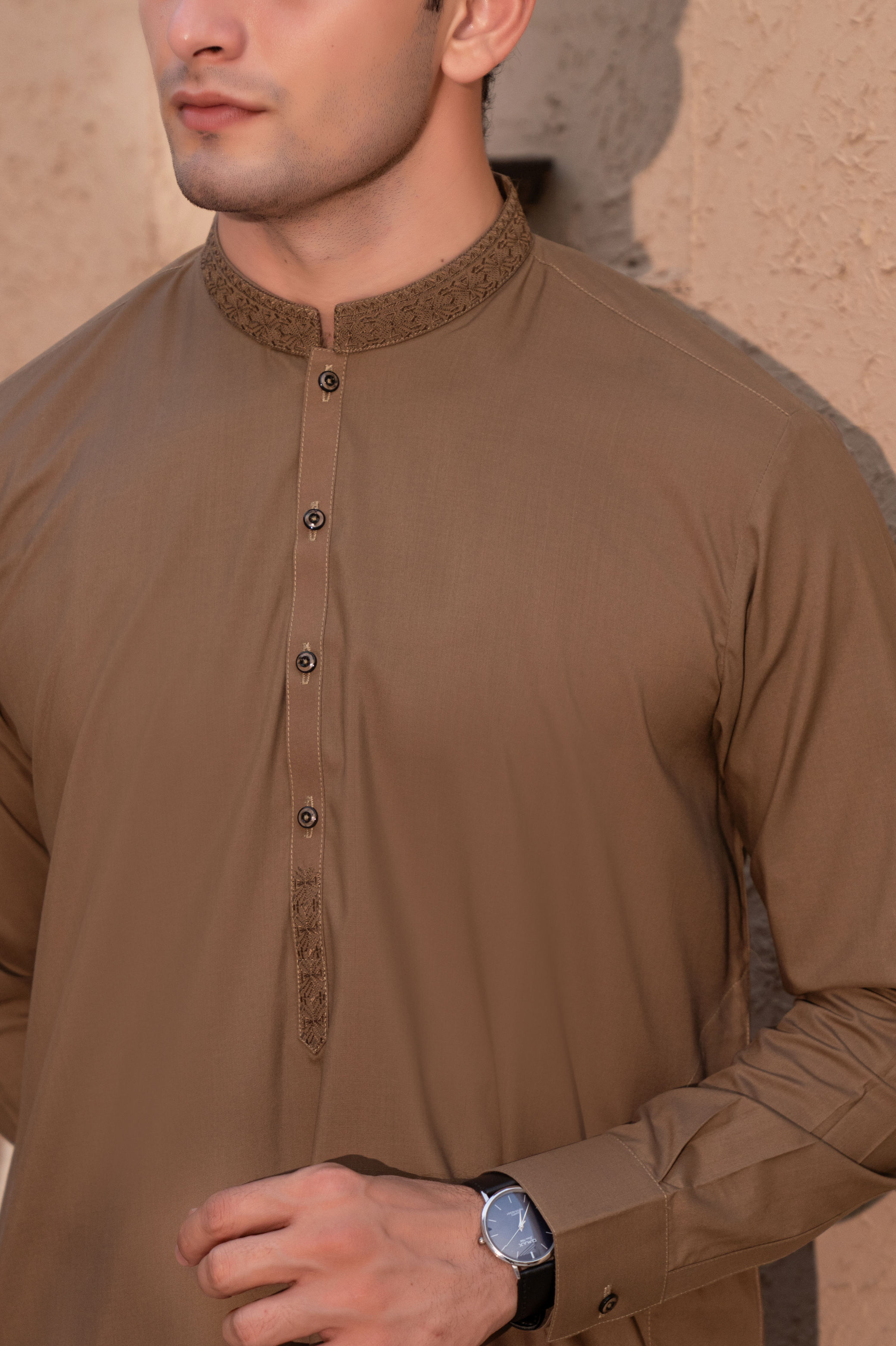 Prime Wash & Wear Embroidered Stitched Suit – Toffee Brown