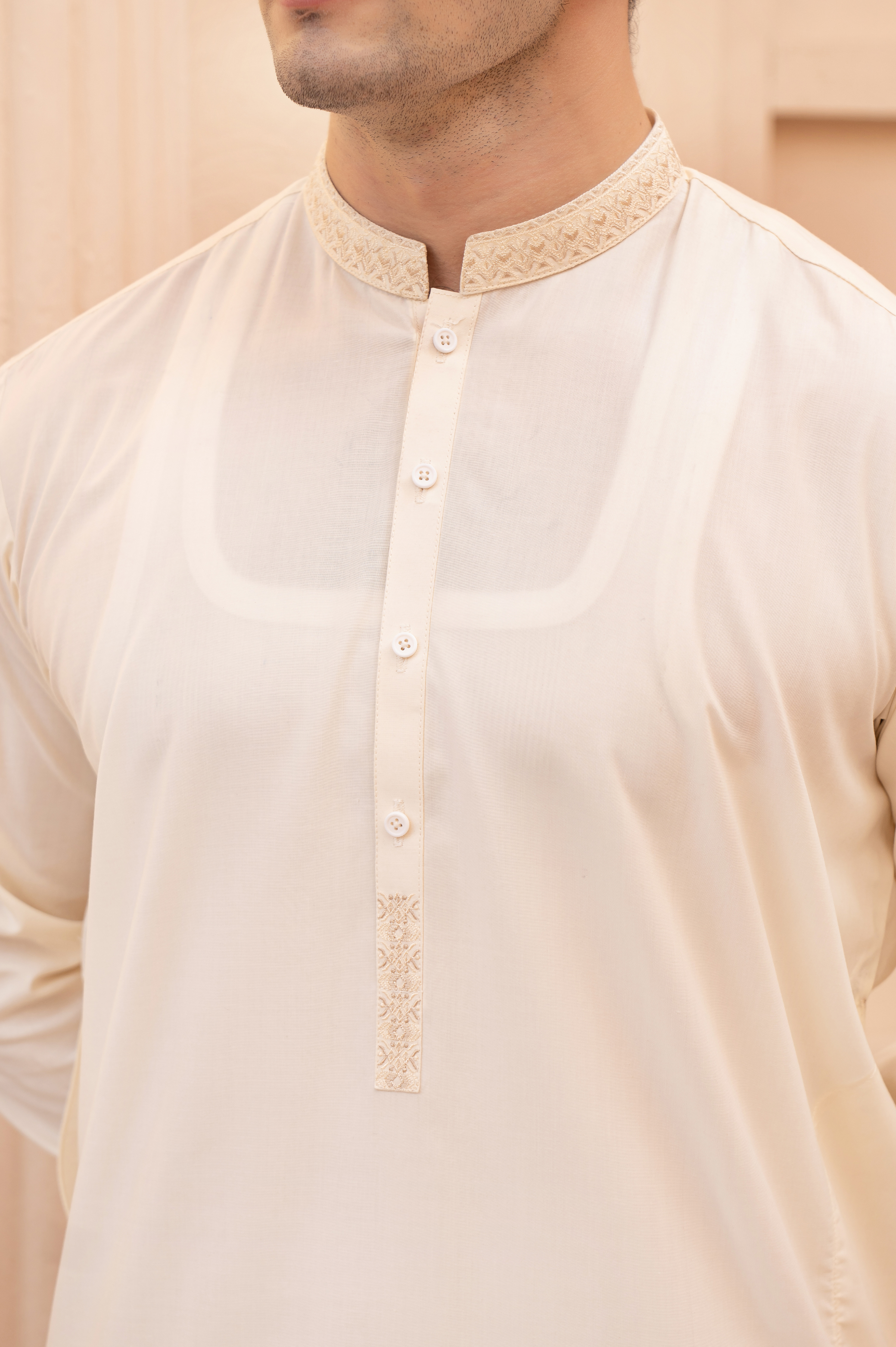 Prime Wash & Wear Embroidered Stitched Suit – Cream
