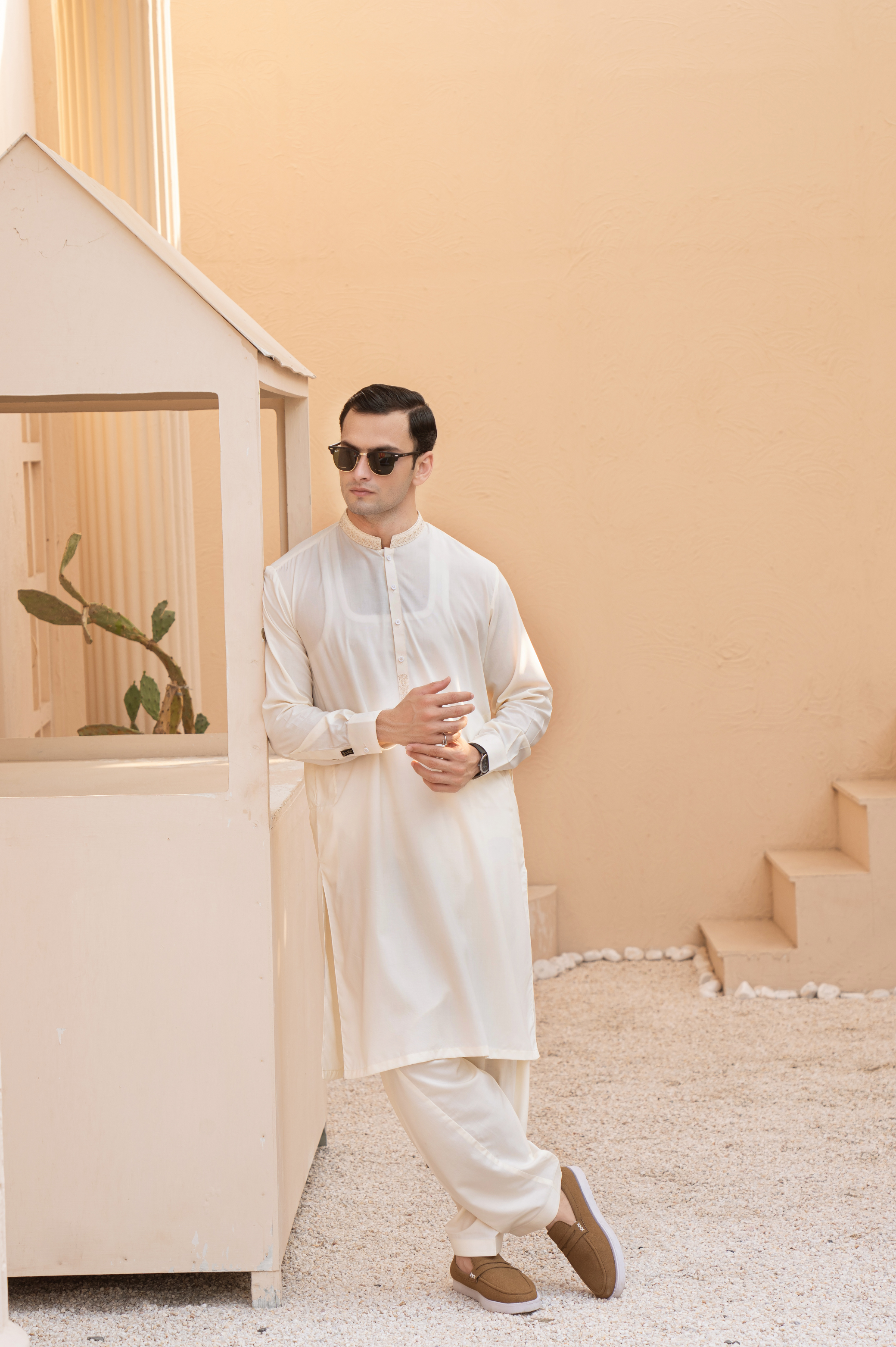 Prime Wash & Wear Embroidered Stitched Suit – Cream